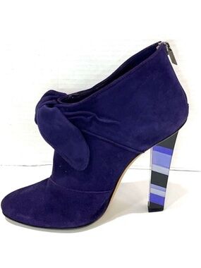 JIMMY CHOO ~ Eggplant Purple Suede Leather Booties w/Chevron Design Heels